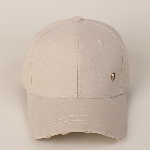 Casquette De Baseball 100% Coton Bord Usé Couleur Unie Respirant Protection Solaire Extérieur Ajustable Décor Métal