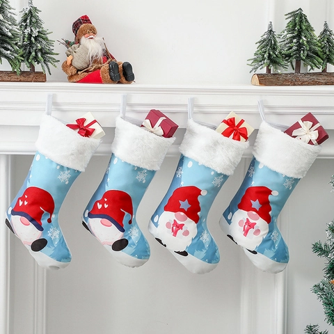 Kerstkous Cadeauzakje Kabouter Gezichtsloze Oude Man Afdrukken Niet-Geweven Super Zachte Stof Haard Decoratie Vakantie