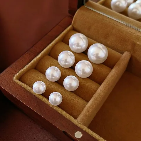 Elegant Round Artificial Pearl Stud Earrings With Silver Earring Post Vintage Simple Luxury Style For Women Daily Wear Accessories