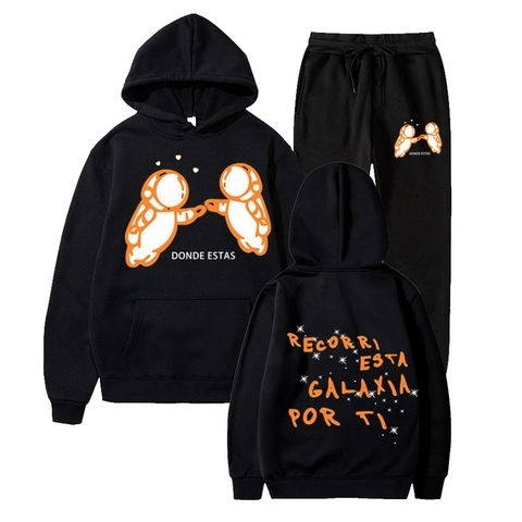 Felpa Con Cappuccio E Pantaloni Da Jogging Da Uomo Poliestere Sport Casual Stampa Astronauta Pullover Largo Streetwear