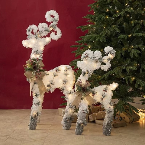 Decoración Navideña Luminoso Muñeco De Nieve Reno LED Luz Peluche Blanco Hierro Adorno Hogar Jardín Fiesta