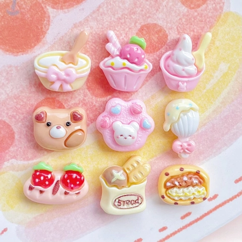 Charmes De Nourriture Miniature Résine DIY Accessoires Bijoux Kawaii Pain Glace Fraise Pour Pinces À Cheveux Coque Decoden