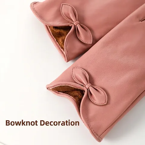 Guanti da Donna Invearali in Pelle PU Caldi Eleganti con Fiocco Antivento Impermeabili per Ciclismo all'Aperto Foderati in Peluche