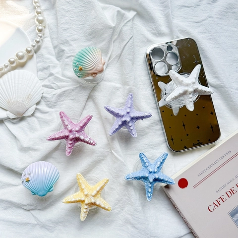 Starfish Shell Expandable Mobile Phone Grip Tok Stand Plastic Ocean Theme Cute Ins Style Desk Decoration For Smartphone