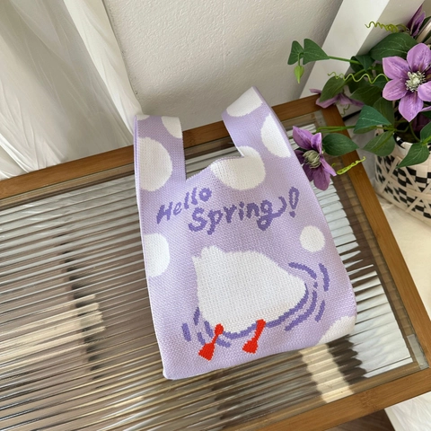 Petit Sac Bandoulière Tricoté Dessin Animé Mini Pochette Téléphone Crochet Avec Motif Cygne Oiseau Citrouille Pour Femme