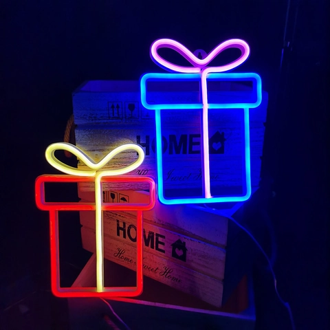 Δώρο Κουτί LED Επιγραφή Neon Διπλή Τροφοδοσία USB Μπαταρία Διακόσμηση Τοίχου Χριστούγεννα Αισθητικός Φωτισμός