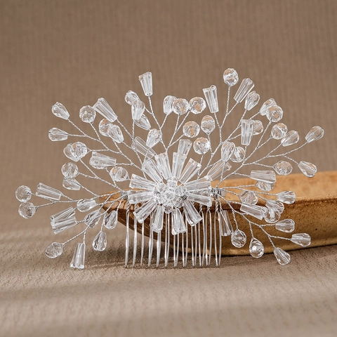Handmade Bridal Hair Comb Crystal Imitation Artificial Pearl Beaded Floral Wedding Hair Accessories For Women Silver Metal Wire