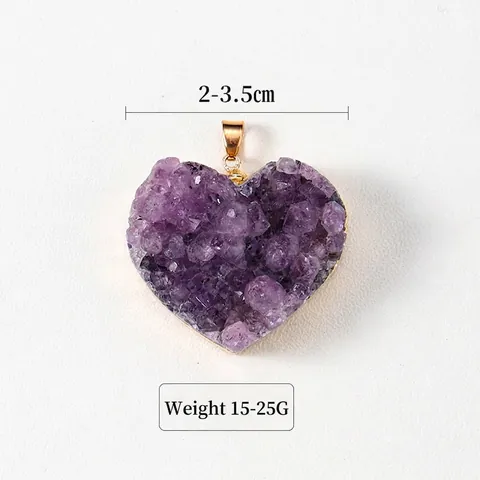 Natürlicher Amethyst Geode Herz Halskette Anhänger Roher Lila Kristall Cluster Gold Silber Rand Damen Geschenk Schmuck Lederband