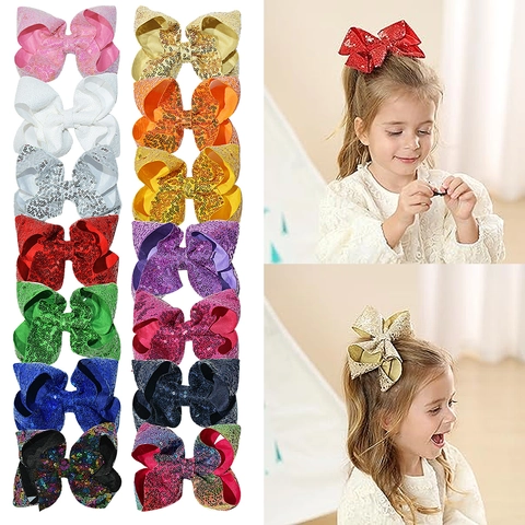 Large Sequin Hair Bows Sparkly Glitter Alligator Clips Cute Hair Accessories For Girls Toddlers Kids Party Headwear