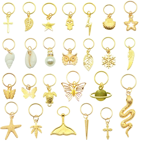 Dreadlock Hair Rings Alloy Braid Clips Pendants Star Butterfly Shell Cross Charms Hair Jewelry Accessories Styling