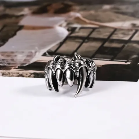 Anillo Punk Zanna Acciaio Inossidabile Gotico Vintage Biker Artiglio Gioielli Accessorio Di Tendenza Per Uomini Donne