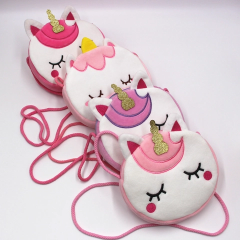 Kinder Unicorn Pluche Crossbody Tas Schattige Cartoon Ronde Schoudertas Voor Meisjes Met Pailletten Hoorn En Borduurwerk