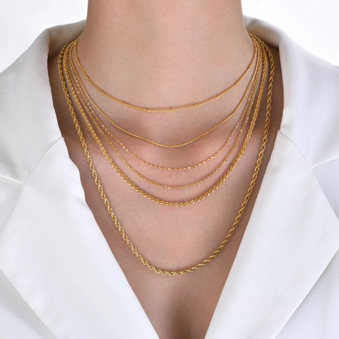 Collana In Acciaio Inossidabile Placcato Oro IP Catena A Serpente Corda O Minimalista Gioielli Eleganti Per Donna