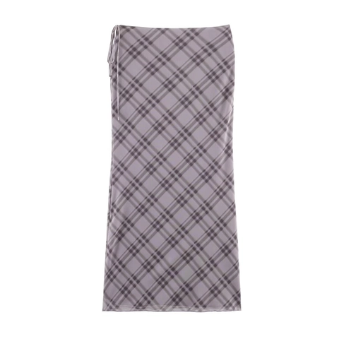 Jupe Midi En Résille À Carreaux Pour Femmes Sexy Laçage Latéral Polyester Streetwear Coupe Droite Élégante
