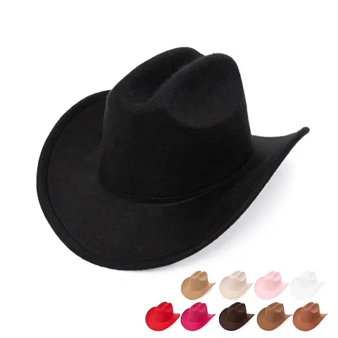 Chapeau De Cow-Boy Western Feutre Polyester Large Bord Jazz Fedora Pour Hommes Femmes Plein Air