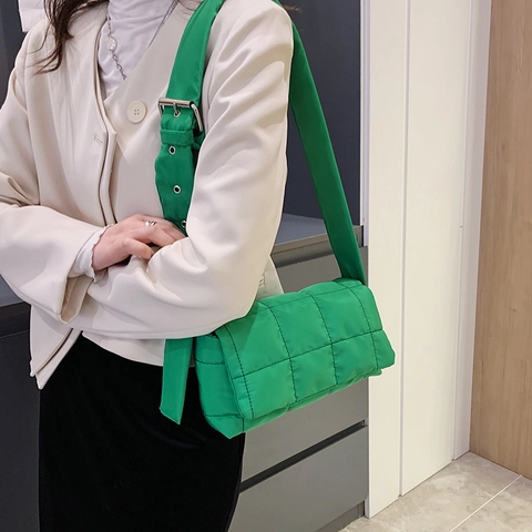 Quilted Nylon Shoulder Bag Puffer Pillow Crossbody Handbag With Wide Adjustable Strap Fashion Retro For Women