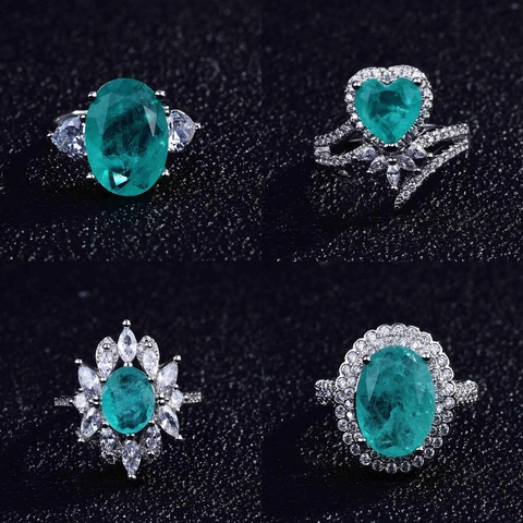 Luxury Vintage Cluster Ring Copper Paraiba Blue Emerald Green Zircon Adjustable Open Jewelry For Women