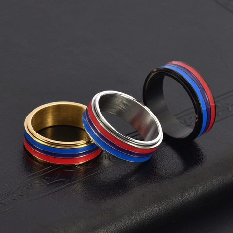 Anello Spinner Rotante in Acciaio Inossidabile a Strisce Colorate Anello Decompressione per Uomo Donna Gioielli di Moda