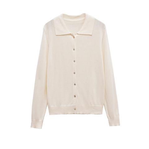 Cárdigan de Punto para Mujer Cuello Polo Manga Larga Color Sólido Casual Suave Top de Punto con Botones