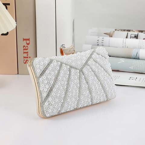 Dames Strass Parel Avondtas Luxe Avond Clutch Tas Designer Bruiloft Feest Ketting Schouder Handtas