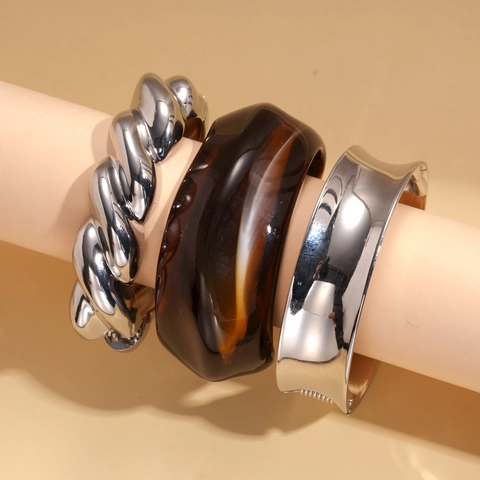 Minimalistischer Geometrischer Offener Armreif Metalllegierung Harz Retro Mix Media Mode Schmuck Für Damen