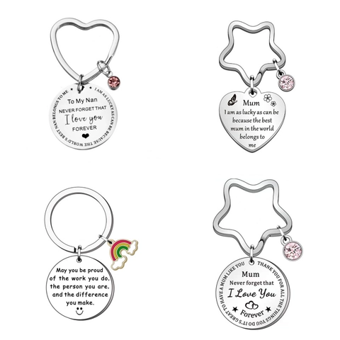 Portachiavi Inciso In Acciaio Inossidabile Con Strass Cuore Stella Anello Regalo Festa Della Mamma Per Mamma Nonna