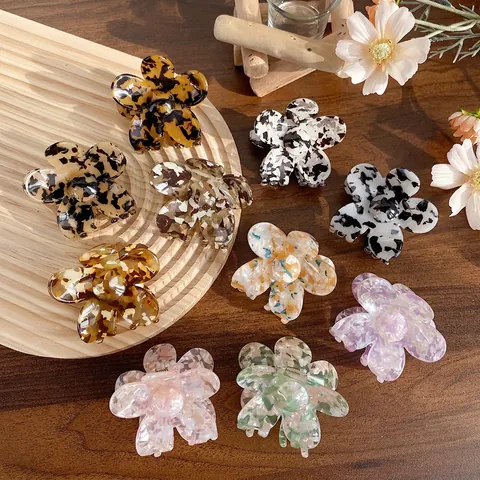 Elegante Blumen Haarklammern Acetat Harz Florale Hai Haarnadeln Marmor Schildpatt Muster Retro Kopfschmuck Für Frauen