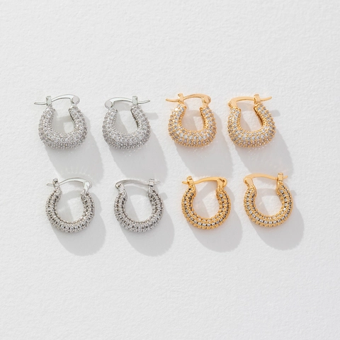 Copper Hoop Earrings Micro Pave Zircon 18K Gold Plated U Shaped Round Vintage Simple Elegant For Women