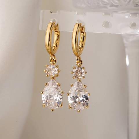 Orecchini Pendenti Geometrici In Rame Con Zirconia Taglio A Pera Gioielli Eleganti Per Donne