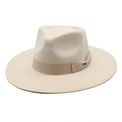 Elegant Wide Brim Fedora Hat Wool Felt Vintage Jazz Cap With Bow Ribbon Unisex Autumn Winter Outdoor