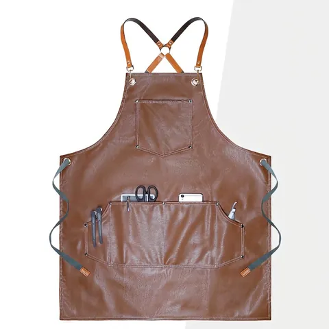 Professionelle Wasserdichte Kunstleder Schürze Mit Taschen Verstellbare H-Back Träger Für Küche Barista Friseur