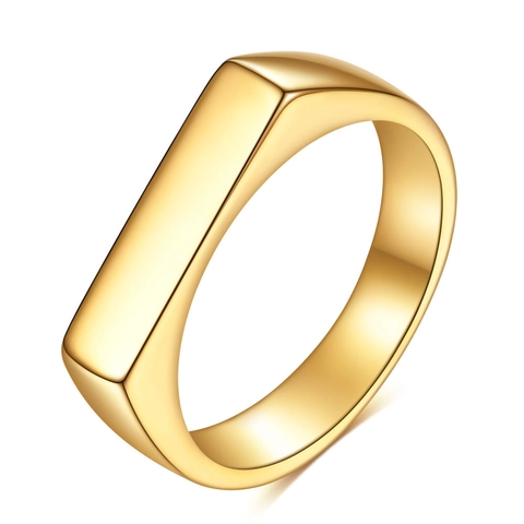 Minimalist Stainless Steel Square Signet Ring For Women Men Gold Plated Geometric Flat Top Finger Ring Fashion Jewelry