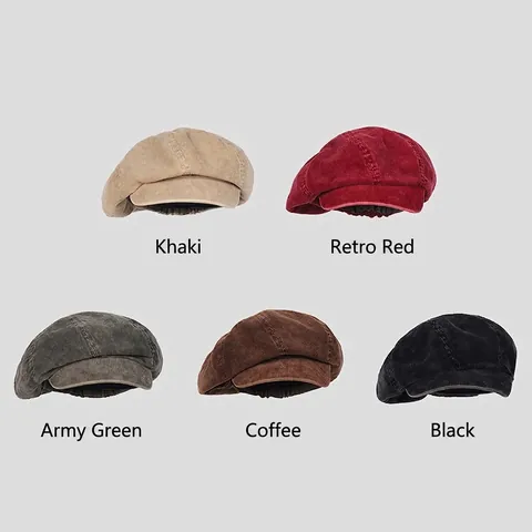 Washed Corduroy Schirmmütze Vintage Achteckige Mütze Retro Einfarbig Lässig Baker Boy Cap Für Herren Damen