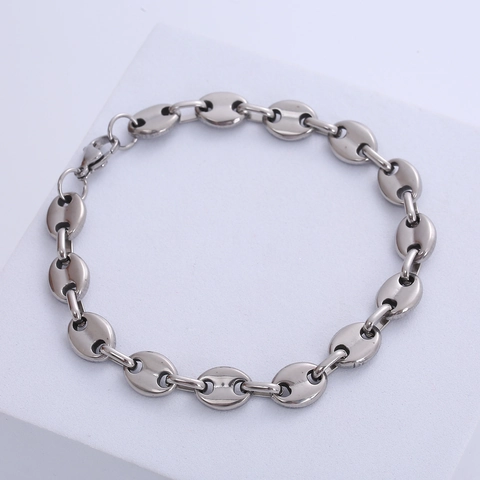 Bracciale A Catena A Chicco Di Caffè Da Uomo In Acciaio Inossidabile Hip Hop Gioielli Con Maglie A Naso Di Maiale