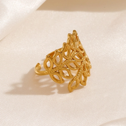 Anillo De Hoja Calado De Acero Inoxidable Ajustable Abierto Anillo De Dedo Estilo Étnico Retro Joyería Mujeres