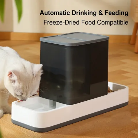 Automatic Pet Feeder And Waterer PP Plastic Gravity Siphon Large Capacity Anti Slip Dispenser For Cats And Dogs