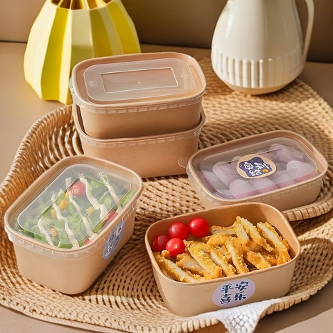 Disposable Kraft Paper Lunch Box Rectangular Square Food Container Waterproof Oilproof For Takeaway Picnic Salad