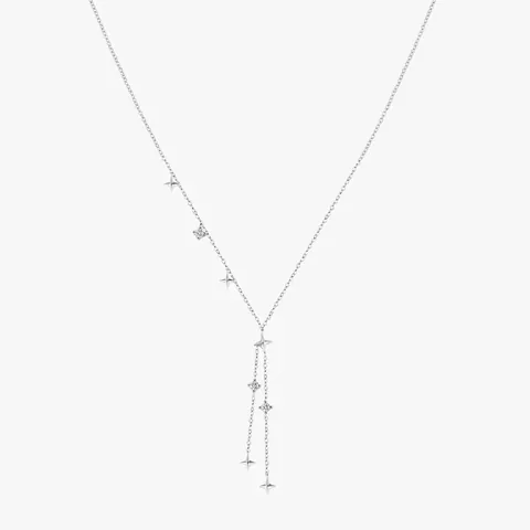 925 Sterling Silver Y-Shaped Necklace With Star Charms Cubic Zirconia Tassel Chic Clavicle Chain For Women