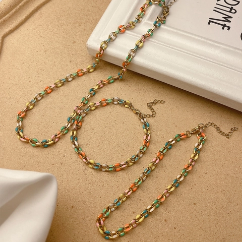 Bohemian Bunter Emaille Titanstahl Schmuck Halskette Armband Fußkettchen Chic Luxus Stil Für Damen