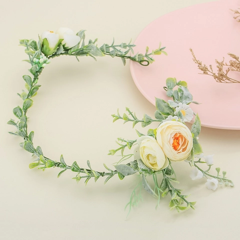 Handmade Forest Style Bridal Flower Wreath Headband Rose Leaf Hair Comb Wedding Party Women Hair Accessories