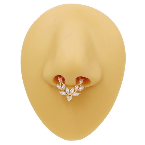 Stainless Steel Heart Snake Leaf Nose Ring Septum Piercing Jewelry For Women Hinged Clicker Hoop Cubic Zirconia Enamel