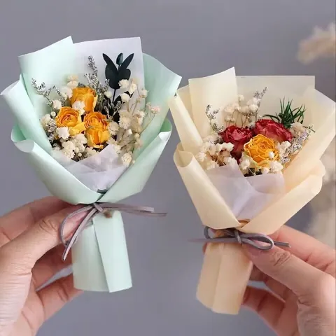 Mini Trockenblumenstrauß Natürliche Rose Schleierkraut Baumwolle Handgefertigt Haus Dekoration Hochzeit Party Geschenk