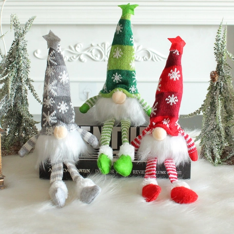 LED Beleuchtete Weihnachts Wichtel Plüsch Deko Gestrickte Schneeflocken Mütze Schwedische Tomte Zwerg Ornament Feiertag Party