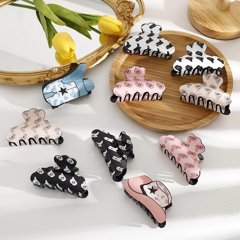 Western Cowboy Hat Boot Acrylic Hair Claw Clips Retro Cow Leopard Star Print Non Slip Strong Hold Shark Hairpin Women