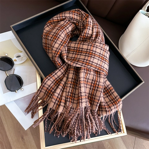 Plaid Quasten Schal Winter Warm Kaschmirimitat Langer Karrierter Schal Wickeltuch Unisex Weich Dick Modeaccessoire