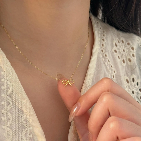 Bowknot Pendant Necklace 925 Sterling Silver Elegant Simple Clavicle Chain Jewelry For Women