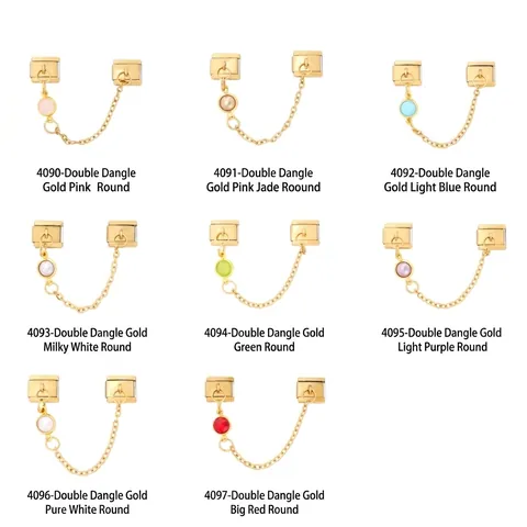 Italian Charm Links Gold Plated Stainless Steel Modular Bracelet Link DIY Jewelry Component Round Stone Safety Chain For Unisex