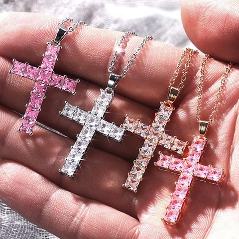 Collana Con Pendente A Croce Rame Zirconia Cubica Quadrata Scintillante Hip Hop Gioielli Alla Moda Per Donna Uomo Placcato Oro