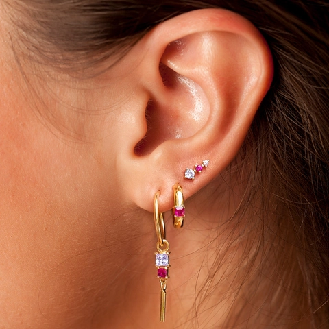 Stackable Earring Stud Hoop Clip Copper Gold Plated Cubic Zirconia With 925 Sterling Silver Earring Post Women