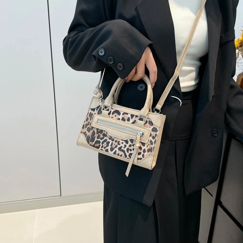 Trendige Leopard Muster PU Leder Umhängetasche Für Damen Retro Reißverschluss Crossbody Tasche Kleine Quadratische Handtasche